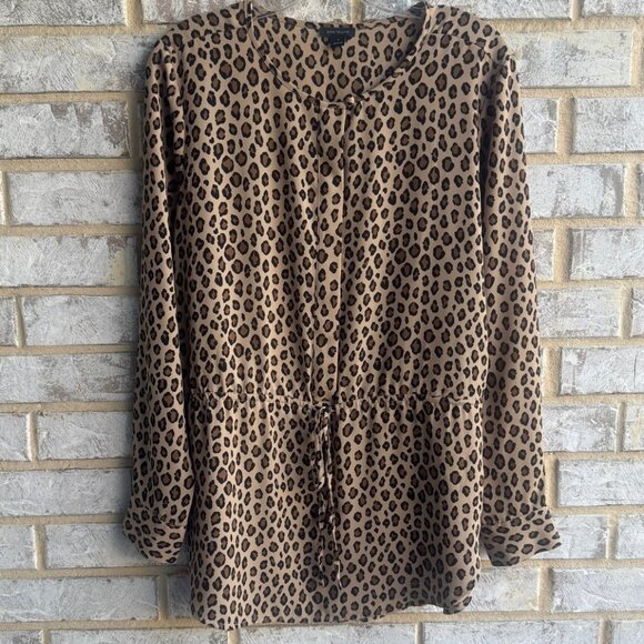 Ann Taylor Long Sleeve 1/2 Button Tie Waist Animal Print Blouse Women's Size S - Picture 1 of 8